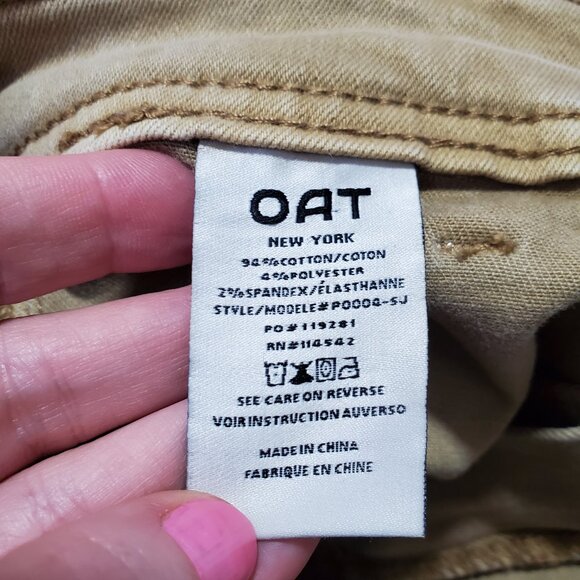 OAT NYC High-Rise Wide Leg 27" Jeans Raw Hem Stretch Neutral Gold Tan Women's 28 - Picture 9 of 16